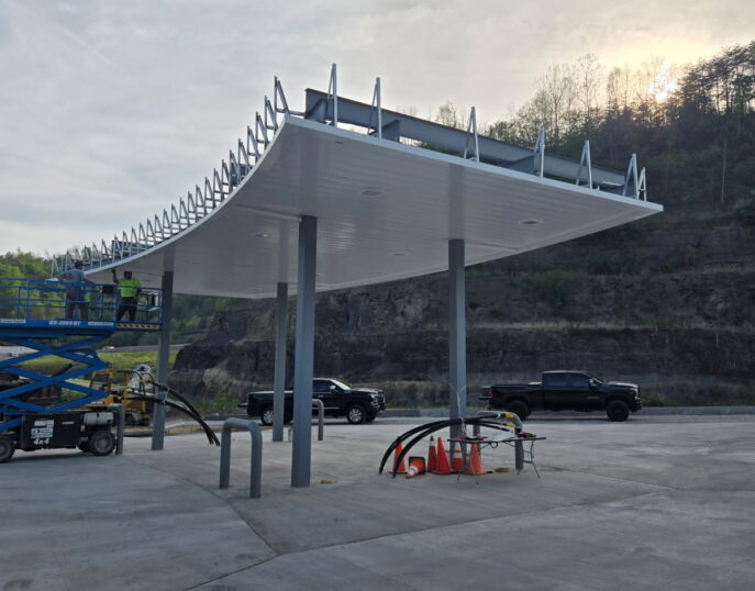 Construction of a canopy for a vehicle charging station