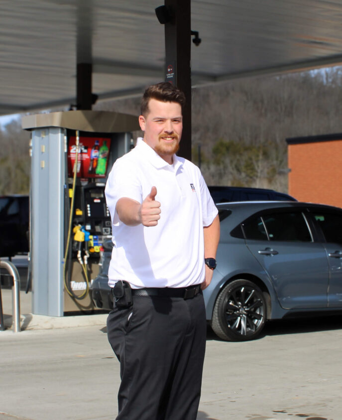 EPS employee Nathan Hollingsworth gives camera the thumbs up